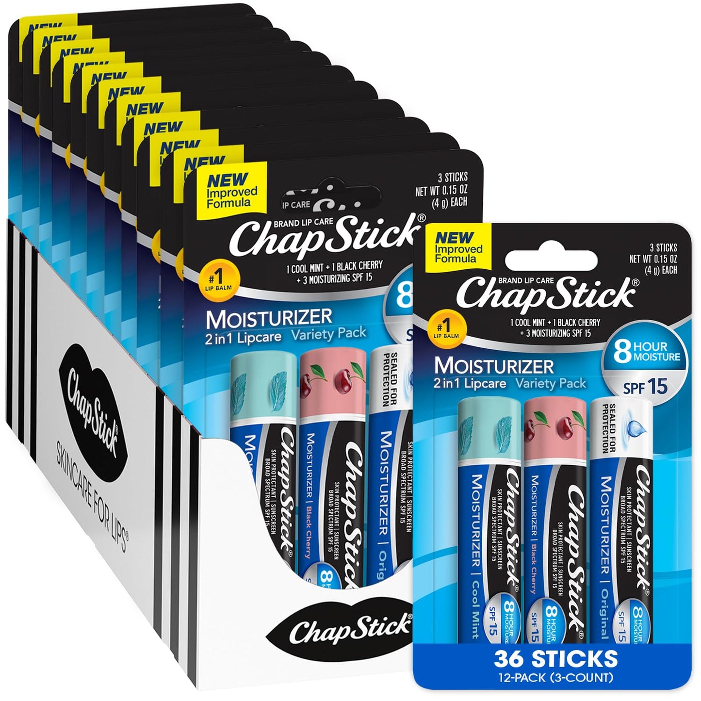 ChapStick Moisturizer Original Lip Balm Tubes, SPF 15 and Skin Protectant - 0.15 Oz (Pack of 12)