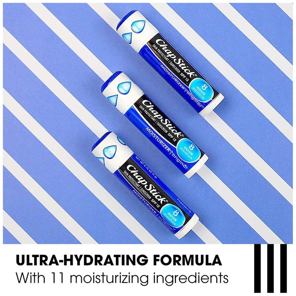 ChapStick Moisturizer Original Lip Balm Tubes, SPF 15 and Skin Protectant - 0.15 Oz (Pack of 12)