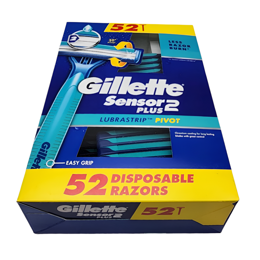 Gillette Sensor2 Plus Pivoting Head and Lubrastrip Men's Disposable Razors, 52ct