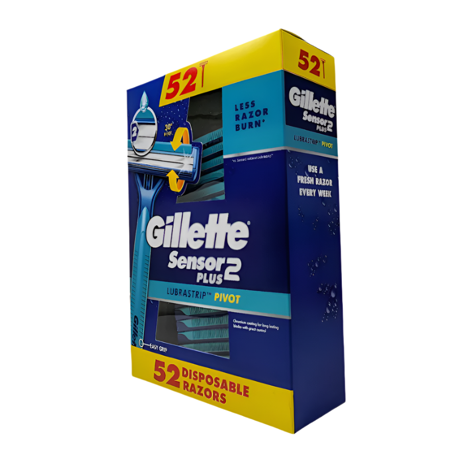 Gillette Sensor2 Plus Pivoting Head and Lubrastrip Men's Disposable Razors, 52ct