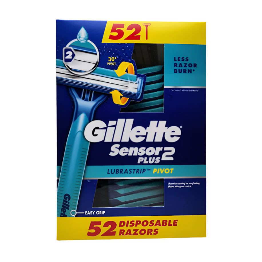 Gillette Sensor2 Plus Pivoting Head and Lubrastrip Men's Disposable Razors, 52ct