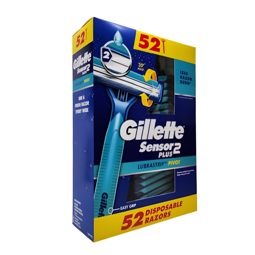 Gillette Sensor2 Plus Pivoting Head and Lubrastrip Men's Disposable Razors, 52ct